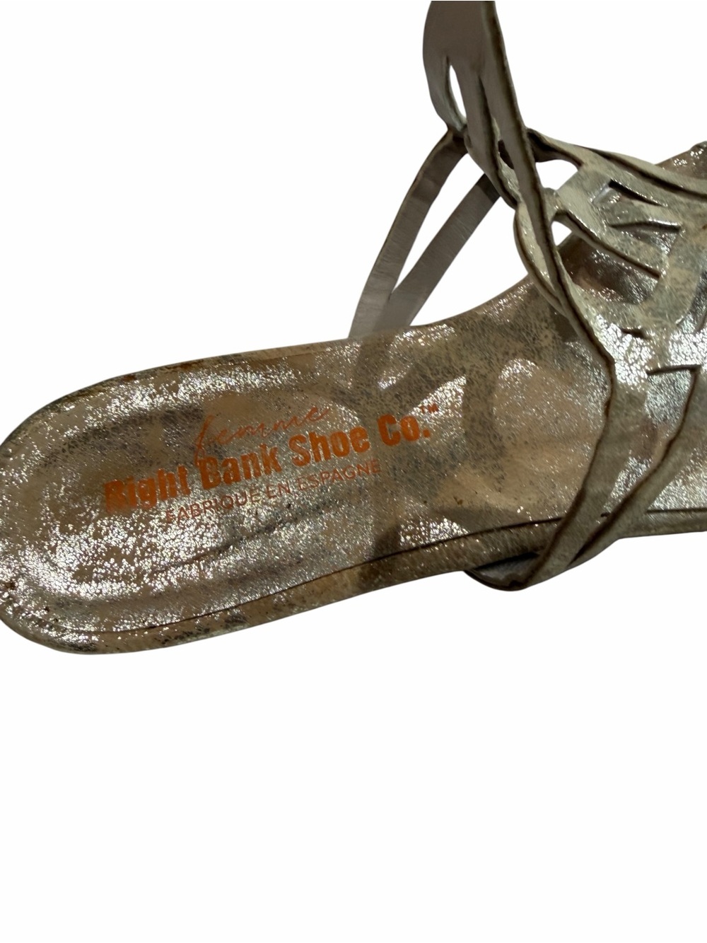Right Bank Shoe Co. by Donald Pliner Distressed Gold Strappy Ankle Sandal Sz 7 - Picture 10 of 11